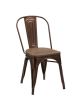 Set of Four Brown Metal and Wood Slat Back Dining Side Chairs