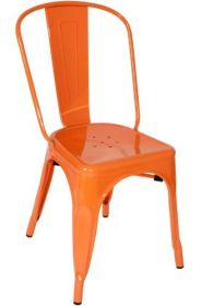 Set of Four Orange Metal Slat Back Dining Side Chairs