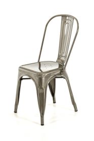 Set of Two Gray Metal Slat Back Dining Side Chairs