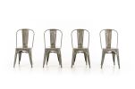 Set of Two Gray Metal Slat Back Dining Side Chairs
