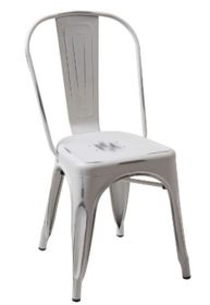 Set of Two White Metal Slat Back Dining Side Chairs