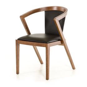 Set of Two Black And Brown Upholstered Faux Leather Curved Back Dining Side Chairs