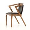 Set of Two Black And Brown Upholstered Faux Leather Curved Back Dining Side Chairs