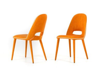 Set of Two Orange Upholstered Fabric Dining Side Chairs