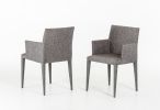 Gray Upholstered Fabric Dining Arm Chair