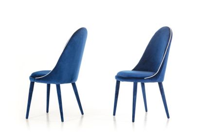 Set of Two Blue and White And Blue Upholstered Fabric Dining Side Chairs