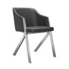 Set of Two Gray And Silver Upholstered Faux Leather Dining Arm Chairs