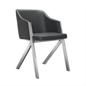 Set of Two Gray And Silver Upholstered Faux Leather Dining Arm Chairs
