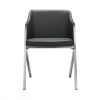 Set of Two Gray And Silver Upholstered Faux Leather Dining Arm Chairs