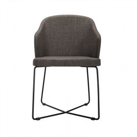 Set of Two Gray And Black Upholstered Fabric Wing Back Dining Arm Chairs