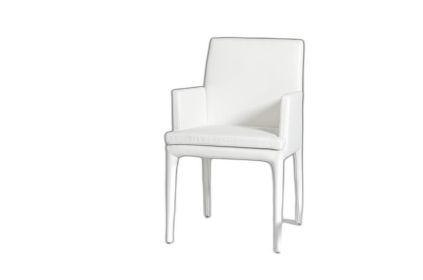 White Upholstered Faux Leather Dining Arm Chair