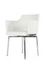 White And Silver Upholstered Faux Leather Dining Arm Chair