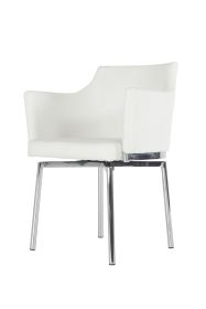 White And Silver Upholstered Faux Leather Dining Arm Chair