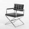 Tufted Black And Silver Upholstered Faux Leather Dining Arm Chair