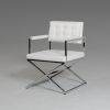 Tufted White And Silver Upholstered Faux Leather Dining Arm Chair