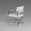 Tufted White And Silver Upholstered Faux Leather Dining Arm Chair