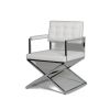 Tufted White And Silver Upholstered Faux Leather Dining Arm Chair