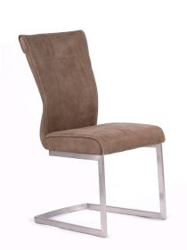 Set of Two Brown And Silver Upholstered Fabric Dining Parsons Chairs