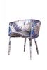 Brown and White Upholstered Fabric Dining Arm Chair