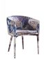 Brown and White Upholstered Fabric Dining Arm Chair