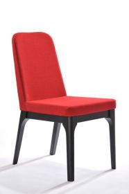 Set of Two Red And Black Upholstered Faux Leather Dining Parsons Chairs