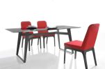 Set of Two Red And Black Upholstered Faux Leather Dining Parsons Chairs