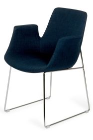Blue And Silver Upholstered Polyester Dining Arm Chair