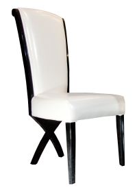 Set of Two White And Black Upholstered Faux Leather Dining Side Chairs