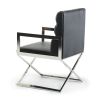 Black And Silver Upholstered Faux Leather Dining Arm Chair
