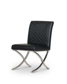 Black And Silver Upholstered Faux Leather Dining Side Chair