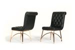 Tufted Black And Gold Upholstered Faux Leather Dining Side Chair