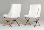 White And Gold Upholstered Faux Leather Dining Side Chair