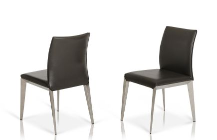 Set of Two Gray And Silver Upholstered Faux Leather Dining Side Chairs