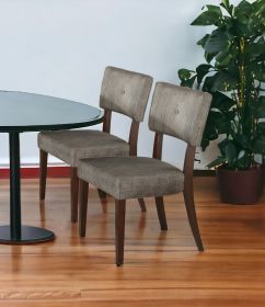 Set of Two Tufted Gray And Brown Upholstered Fabric Open Back Dining Side Chairs