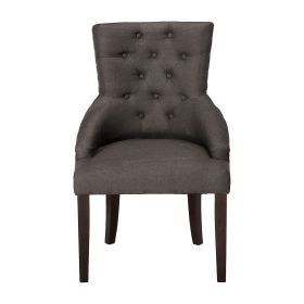 Set of Two Tufted Gray And Brown Upholstered Fabric Dining Side Chairs