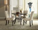 Set of Two Beige And Black Upholstered Fabric Dining Side Chairs