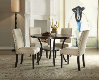 Set of Two Beige And Black Upholstered Fabric Dining Side Chairs