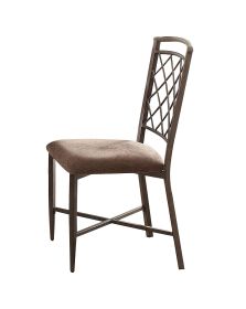 Set of Two Brown Upholstered Fabric Cross Back Dining Side Chairs