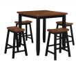 Five Piece Oak and Black Square Solid Wood Dining Set with Four Chairs