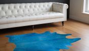 5' X 7' Blue Cowhide Cowhide Handmade Area Rug