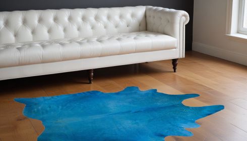 5' X 7' Blue Cowhide Cowhide Handmade Area Rug