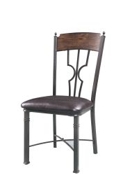 Set of Two Espresso And Bronze Upholstered Faux Leather Windsor Back Dining Side Chairs