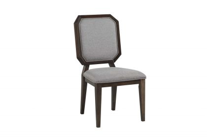 Set of Two Gray And Brown Upholstered Fabric Dining Side Chairs