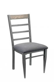 Set of Two Gray Upholstered Fabric Ladder Back Dining Side Chairs