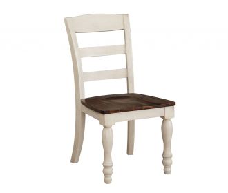 Set of Two Brown And White Wood Ladder Back Dining Side Chairs