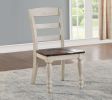 Set of Two Brown And White Wood Ladder Back Dining Side Chairs