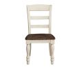 Set of Two Brown And White Wood Ladder Back Dining Side Chairs