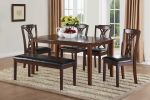 60" X 36" X 30" 6Pc Black Leatherette And Espresso Dining Set