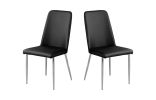 Set of Two Black And Silver Upholstered Faux Leather Dining Side Chairs