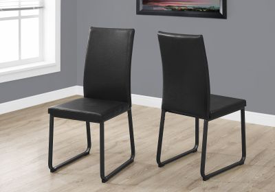 Set of Two Black Upholstered Faux Leather Dining Side chairs
